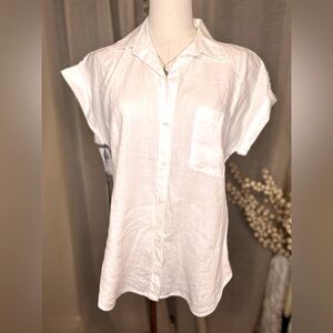 Babaton The Group Linen white short sleeve collared button up Small NWT